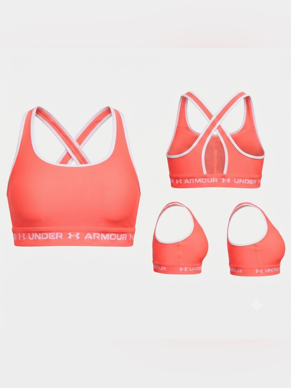 Under Armour Coral Orange Crossback Seamless Sports Bra with White Trim Size M